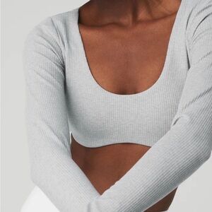 Alo Ribbed Defined Long Sleeve Bra in Heather Gray discontinued!